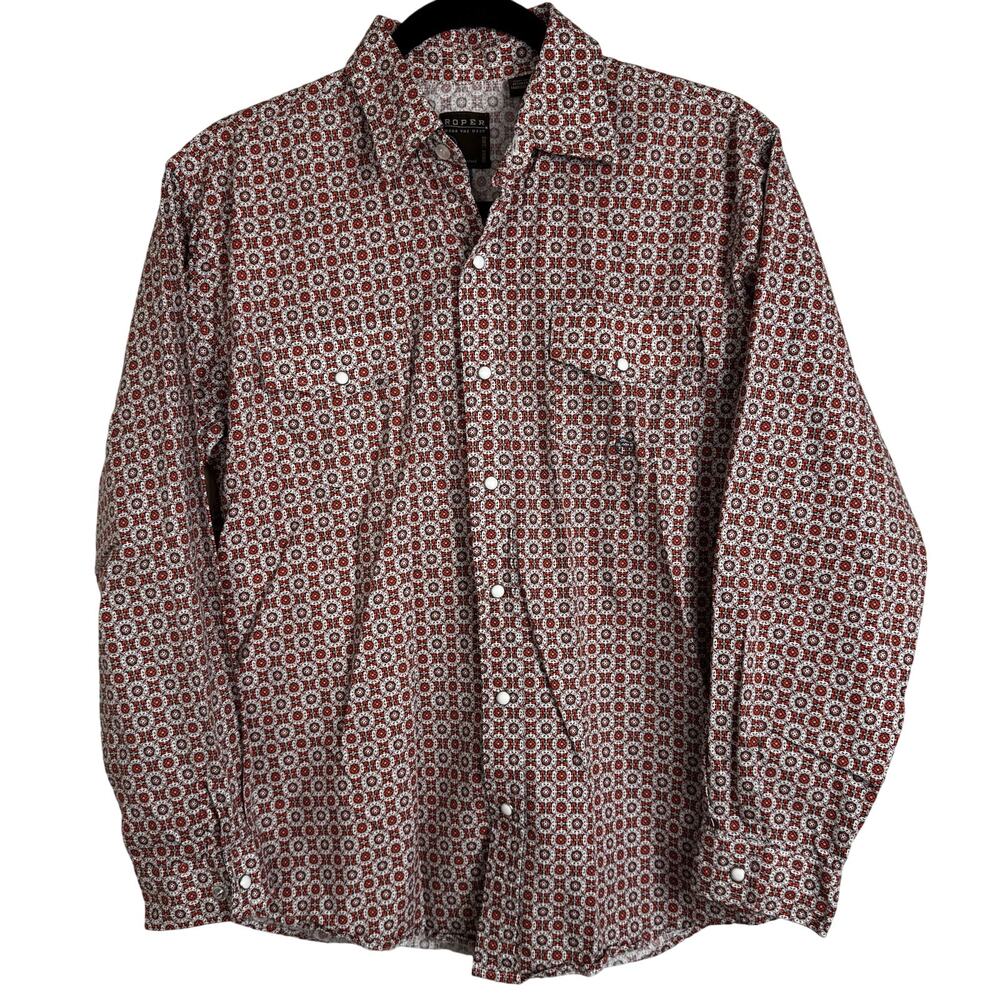 Roper Teen Boys Western Pearl Snap Shirt Orange Printed Size XL or 16/18 Rodeo